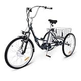 Garvee Electric Trike for Adults, 7 Speed Folding Electric Tricycle, 24 Inch 3 Wheel Motorized Bicycle w/ 36V 10Ah Removable Battery, E Trike with Large Basket, 330 Loading Capacity, 250W Motor, Gray