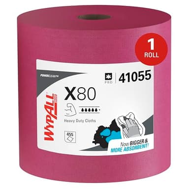 WypAll PowerClean X80 Cloths Heavy Duty Wipes (41055), Jumbo, Extended Use Towels, Red (1 Roll of 455 Sheets, 455 Sheet Total)