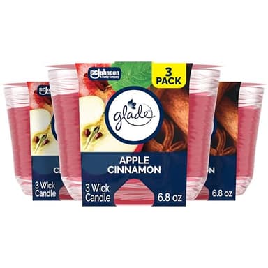 Glade 3-Wick Scented Candle Jar, Apple Cinnamon, Air Freshener Infused with Essential Oils, 6.8 Oz, 3 Count