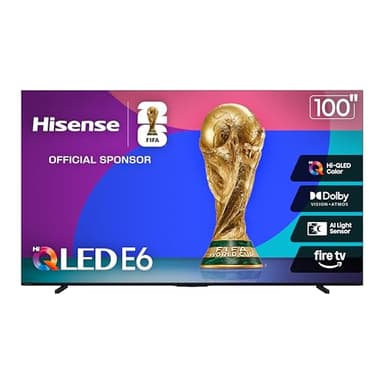 Hisense 100" Class E6 Series QLED 4K UHD Smart Fire TV (100E6QF, 2025 Model) - QLED, Native 144Hz, Dolby Vision IQ · Atmos, Motion Rate 240, HDR 10+, Game Mode Pro, Voice Remote with Alexa