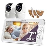 Comfyer Split-Screen Baby Monitor with 2 1080P Cameras, 7" HD 720P Baby Monitor No WiFi with a Flexible Bracket, Video Baby Monitor with Camera and Audio, 2 Way Audio, Remote PTZ, Auto Night Vision