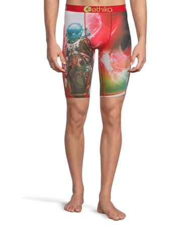 Ethika Men’s Boxer Brief, Knee Length, 4-Way Stretch Performance Underwear with Graphic Prints - Red Planet (AST, M)