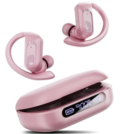 occiam Active Noise Cancelling Wireless Earbuds Bluetooth Headphones Ear Buds 96Hrs Playback Clear Call Waterproof Earphones with Ear Hook Microphones for Sport Running Pink