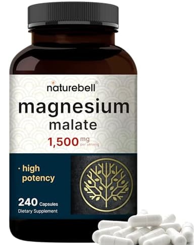 NatureBell Magnesium Malate 1,500mg, 240 Capsules | Chelated for High Absorption | Energy & Nervous System Support | Non-GMO, Gluten-Free