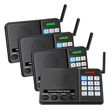 UHAXZ Intercoms Wireless for Home, Long Range Intercom 6000ft, Home Intercom System Wireless with Group Call, Monitor Function, 8 Volume Levels Intercom System for Busines Office Elderly(4 Packs)