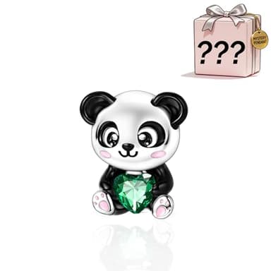 TWO PIECES in total - Cute Panda with Green Heart Bead Charm for Pandora Bracelet - 925 Sterling Silver Pendant Bead Charms for Bracelets and Necklace Jewelry Gift for Women - GIVE A SURPRISE CHARM