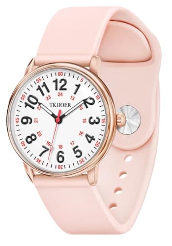 TKIIOER Nurse Watch for Nurse Medical Professionals Students Women Men, 50M Waterproof 12/24 Hour Military Time Luminous Easy Read Dial, Second Hand Watch for Nursing(Pink)
