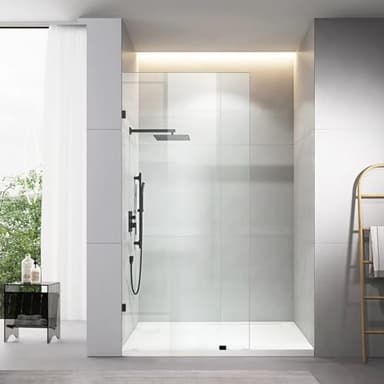 36" W x 78.75" H Shower Screen, Fixed Frameless Shower Glass Panel with 3/8"(10mm) SGCC Clear Tempered Glass, Single Shower Door for Bathroom (Matte Black, 36" W x 78.75" H)