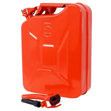5.3 Gallon Metal Container with Spout and Handle, Cold-Rolled Steel Liquid Storage Jugs, Locking Pin and Sealed Cap, Flexible Pour Extension for Automotive, Off-Road, Lawn and Emergency,Red,1 Pack