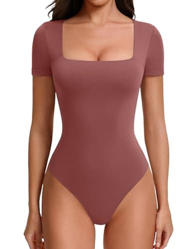Avidlove Square Neck Bodysuit for Women Summer Body Suits Short Sleeve Thong Sexy Bodysuits Basic Tee Shirts