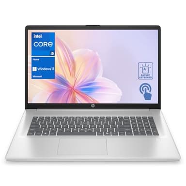 HP 17t Laptop, 17.3" HD+ Touchscreen, Intel Core i5-1334U, 16GB RAM, 512GB SSD, Fingerprint Reader, Webcam, HDMI, Backlit KB, Wi-Fi 6, Windows 11 Home, Silver
