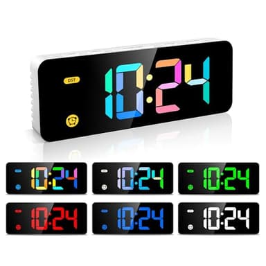 HODIK Alarm Clock for Kids -Digital Clock with 7 Color, 4 Dimmable Backlight & 3 Adjustable Volumes, 12/24 Hour, Snooze, Small Clocks for Classroom Bedroom
