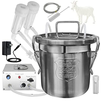 Hantop Goat Milking Machine 6L, Plug-in Powered, Speed Adjustable Pulsating Vacuum Pump, Food Grade 304 Stainless Steel Milk Bucket, Auto-Stop Check Valve, Electric Goat Sheep Milker (Classic Model)