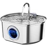 Cat Water Fountain Stainless Steel: 108oz/3.2L Cat Fountain for Drinking- Pet Water Fountain for Cats Inside - Automatic Cat Water Dispenser Bowl - Cat Feeding & Watering Supplies - Water Level Window