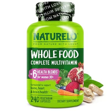 NATURELO Whole Food Multivitamin for Women 50+ (Iron Free) with Vitamins, Minerals, & Organic Extracts - Supplement for Post Menopausal Women Over 50 - No GMO - 240 Vegan Capsules