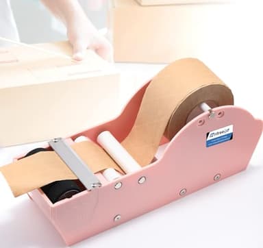 Frifreego Water-Activated Tape Dispenser, Manual Kraft Gum Tape Dispenser, Width Adjustable 1.18-3.15", Light Weight & Portable Packing Tape Dispenser Set, Light Pink