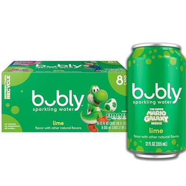 bubly Sparkling Water, The Super Mario Galaxy Movie Lime, Zero Sugar & Zero Calories, 12 Fl Oz Cans (Pack of 8), Packaging May Vary