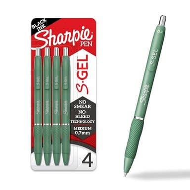 Sharpie S-Gel Gel Pens, Green Barrel, Black Ink, Medium Point (0.7mm), 4 Count - For Home, Office, College, Journaling, Drawing, Note-Taking, Writing