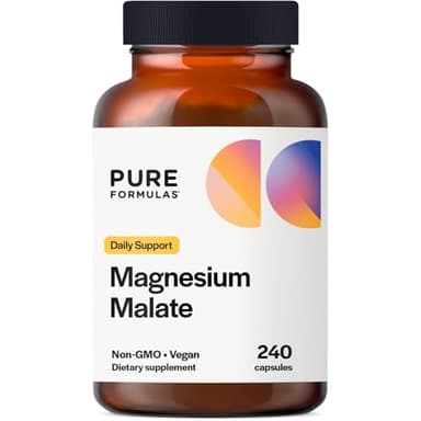 PureFormulas Magnesium Malate Capsules - Chelated Magnesium as DiMagnesium Malate - Highly Bioavailable Form to Support Energy, Bone Health + Muscle Recovery, malato de magnesio 360 mg - 240 Capsules