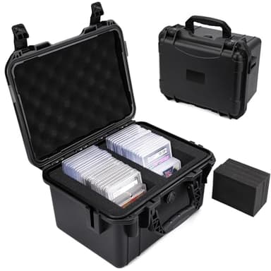QINGUANG Graded Card Storage Box,Trading Card Case with 4 Foam Dividers,IP67 Waterproof PSA Slab Case for PSA/CSG/CGC/SGC/BGS Top Loaders Sports Cards