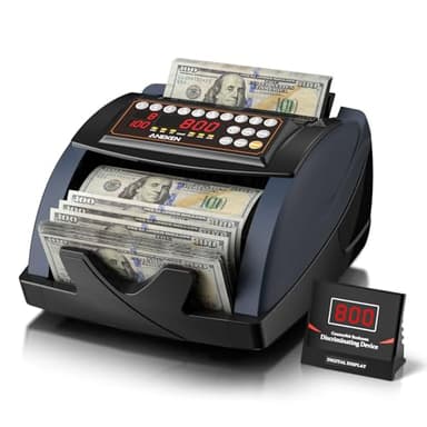 Aneken Money Counter with Value Count, UV/MG/IR Counterfeit Bill Detection for Dollars Euros with Count/Add/Batch/Auto Modes, Cash Counter with External LCD Display