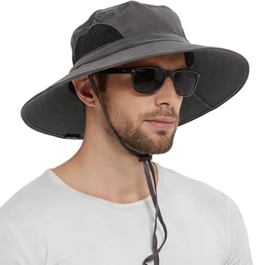 EINSKEY Men's Waterproof Sun Hat, Outdoor Sun Protection Bucket Safari Cap For Safari Fishing Hunting Dark Gray One Size