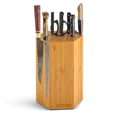 360KB MAX ™ - magnetic rotating knife block - w/top slots, capaciy for 20+ knives - largest in the 360 Knife Block ® family. Handmade in Washington (Honey Bamboo)