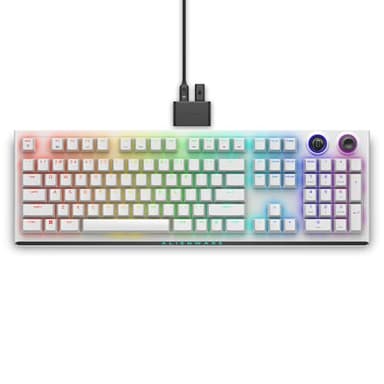 Alienware AW920K Tri-Mode Wireless Gaming Keyboard - Rechargeable, Wireless/Wired, Magnetic Snap-on Charging, Programmable Rocker Switch and Dial, AlienFX per-Key RGB - Lunar Light