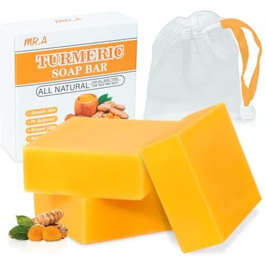 MR.A 3Packs Turmeric Soap Bar, Organic Tumeric Soap for Face and Body, Lemon Turmeric bar Soap with Vitamin C, E for All Skin Type, Tumeric Face Wash for Smoothing, Moisturizing skin