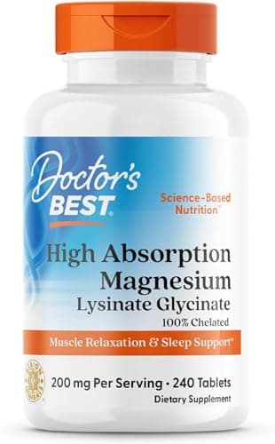 Doctor's Best High Absorption Magnesium Glycinate Lysinate Supplement for Sleep Support - Chelated Magnesium Tablets for Women & Men, 200mg per Serving, Supports Calm & Relaxation, Vegan - 240 Count