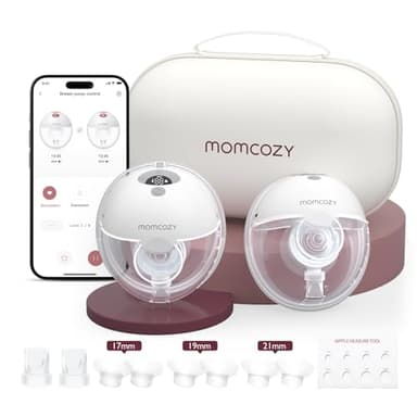 Momcozy M5 Smart APP Controlled Wearable Breast Pump, Hands-Free Wireless Electric Pump, 3 Modes 9 Suction Levels, BPA-Free, Portable Lightweight, 24mm Flange, 2-Pack Quill Gray