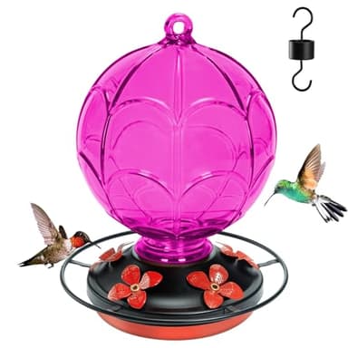Jarkyfine 26 OZ Glass Hummingbird Feeder for Outdoors Hanging - Hand-Blown Hot Air Balloon Design - Leak-Proof & Ant Moat - Garden Decor Gift for Mom, Purple