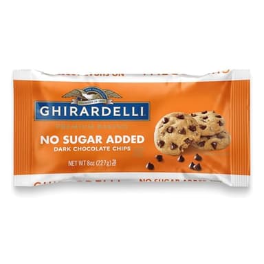 GHIRARDELLI No Sugar Added Dark Chocolate Chips for Baking – Premium Baking Chips Made with Cocoa Butter and No Added Sugar, 8 oz Bag