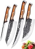 Naitesen 4PCS Hand Forged Butcher Knife and Kitchen Knife 2 in 1 Set, Heavy Duty Meat Cleaver Serbian Chef Knife Breaking Knife Boning Knife for Meat Cutting BBQ Gifts for Men Women