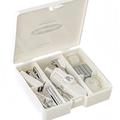 HannaFires 8PCS Office Supplies Kit Set- Mini Size for Portability, Convenient and Efficient Office Work and Gifts, Student, Teacher, Back to School, Hole Punch, Portable Stap (White)