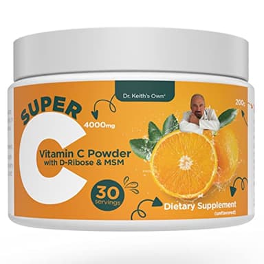 Dr. Keith's Own Super C-High Dose Powdered Vitamin C 4000mg with D-Ribose, Glycine, MSM-Highly Absorbable, Stomach-Friendly, Collagen Boost, Immune Support-Unflavored, 200 Grams (30 Servings)