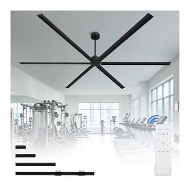 120 Inch HVLS Industrial Ceiling Fan, Extra Large Commercial Ceiling Fan with Aluminum Blades, Reversible DC Motor, Remote Control, 3 Downrods, Big Assed Heavy Duty for Shop Warehouse Gym Garage