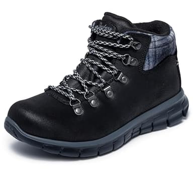 Skechers Women's SYNERGY - PLAID MOOD sneaker hiker boot, Black, 8 M