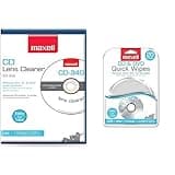 Maxell CD/DVD Cleaning Bundle - Pro 190048 CD-340 Laser Lens Cleaner + 190511 CD & DVD Quick Wipes (20 Count)