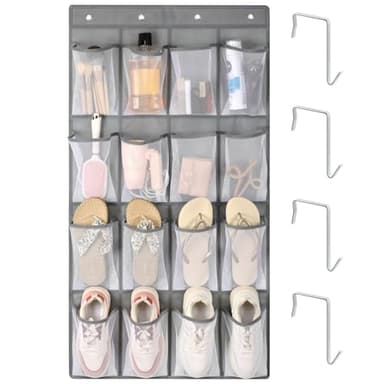 F-color 16-Pocket Hanging Organizer - Over the Door Shoe Organizer, Cruise Essentials for Cabin & RV, Breathable Mesh Storage Pockets, Space Saving Hanging Storage Holder with 4 Sturdy Metal Hooks