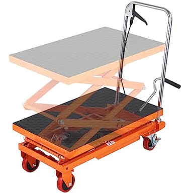 VEVOR Hydraulic Lift Table Cart, 330lbs Load Capacity 50 Inch Lifting Height, Manual Single Scissor Lift Table with Non-Slip Pad and 4 Wheels, Alloy Steel, Orange