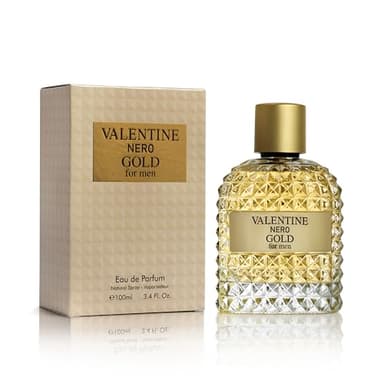 URBAN COLLECTION Valentine Nero Gold Cologne for Men, Warm Spicy Woody Fragrance, Amber Vanilla Perfume de Hombre with Powdery Notes, Long Lasting Masculine Scent, 3.4 oz / 100ml