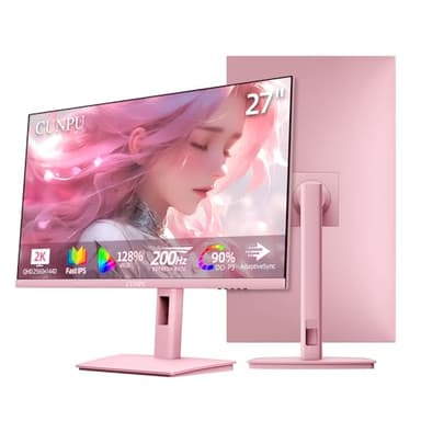 CUNPU 27 Inch Pastel Pink Gaming Monitor QHD 2560x1440 180/200Hz 1ms GTG Fast IPS Computer Monitor, 90% DCI-P3, Adaptive Sync, Built in Speaker, Height/Swivel/Tilt/Pivot Adjustable Stand, HDMI,DP