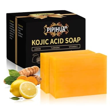 PIPIHUA Turmeric Kojic Acid Soap for Skin: Lemon Kojic Acid Dark Spot Remover Soap Bars Combines Lemon&Turmeric&Kojic acid&Collagen&Vitamin C&Glutathione(2 Pack)