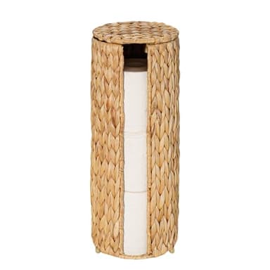 PINXIURY Water Hyacinth Paper Roll Holder, Wicker Toilet Paper Holder Stand for Bathroom, 3 Rolls of Toilet Paper Storage, Toilet Roll Holder Stand for Bathroom and Under Sink