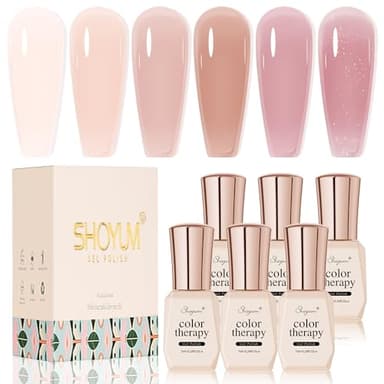 SHOYUM Jelly Nude Gel Nail Polish Set 6 Colors Neutral Sheer Light Pink Purple Gel Polish Kit Translucent Soak off Diy Manicure 2024 New Nail Trend Nail Polish Gift