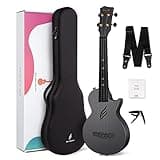 Enya Concert Ukulele Nova U 23’’ Carbon Fiber Travel Ukulele with Beginner Kit includes online lessons, case, strap, capo and strings (Black)