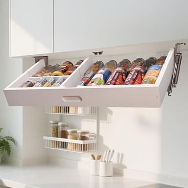 HQULIFBL Pull Down Under Cabinet Spice Rack, Kitchen Storage Organizer, Counter Space Shelf (Spice rack M)