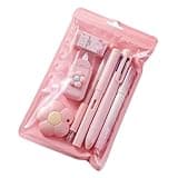 MOZXIRZ 7 Pcs Cute Pink Stationery Set Kawaii School Supplies Office Supplies Including Ballpoint Pens Pencil Sharpener Highlighter Correction Tape Ruler Utility Knife (Pink)