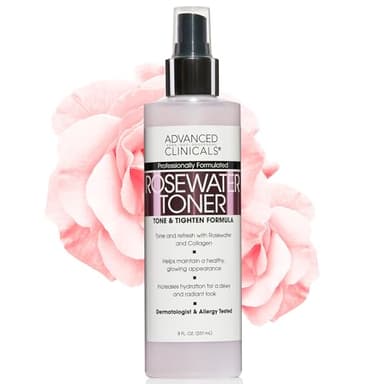 Advanced Clinicals Collagen + Rosewater Facial Mist Toner W/Charcoal & Aloe Vera. Alcohol-Free PH Balancing Formula Detoxifies & Hydrates Skin Improving Overall Skin Tone, Calming Face Mist, 8 Fl Oz